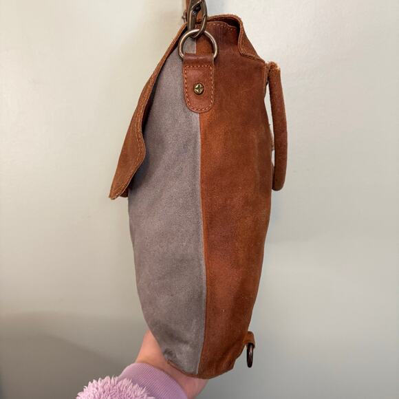 We The Free People Crossbody Shoulder Bag Suede Brown Flap 3 Tone Convertible - Picture 6 of 14
